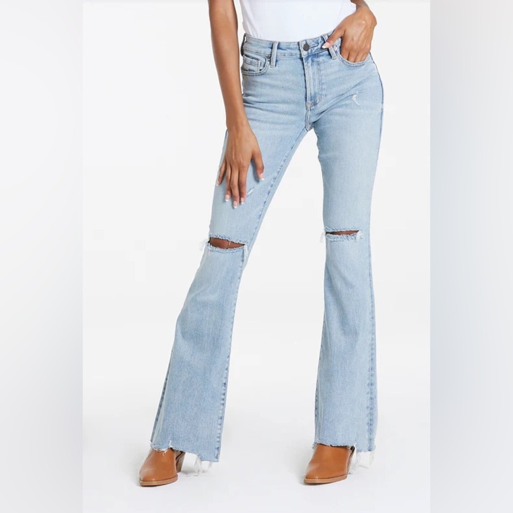 Dear John Distressed Light Blue Rosa Flare Leg Jeans